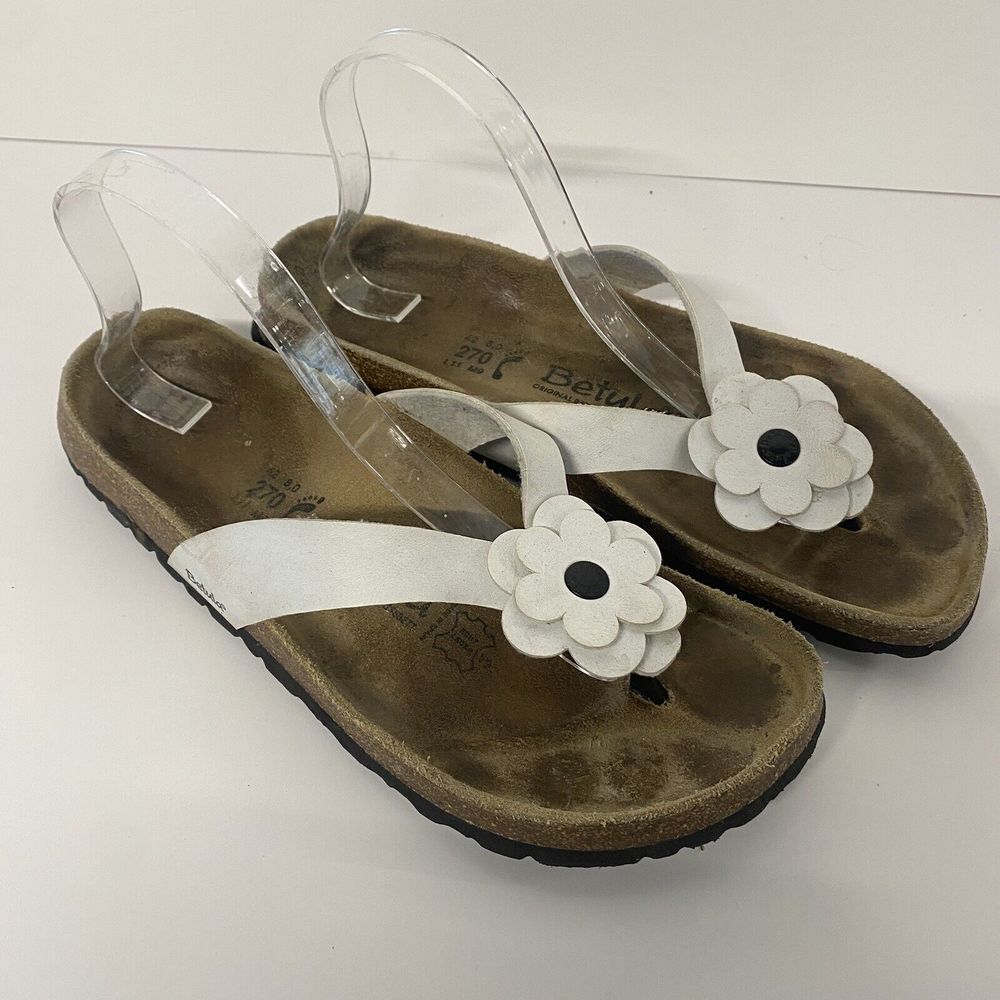 Birkenstock Sandals Women Size 11-11.5 / EU 42 Betula White Floral Thong 3853